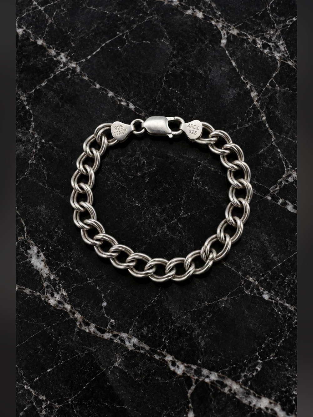 AGI Italy Heavy Sterling Silver Link Charm Womens Bracelet 7"